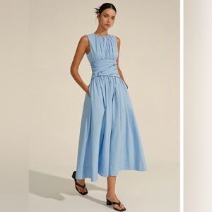 Commense Light Blue Ruched Waist Maxi Dress